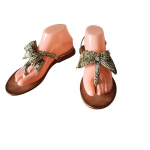 Naughty Monkey Gold Beaded Bow Sandals